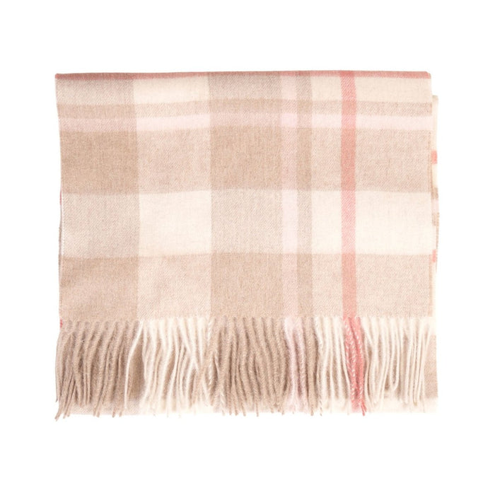 100% Lambswool Wide Scarf Medieval Check - Orient Beige and Coral - Heritage Of Scotland -