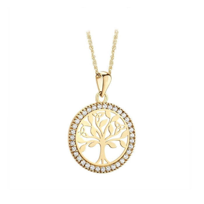 10K Gold Cz Round Tree Of Life Pendant