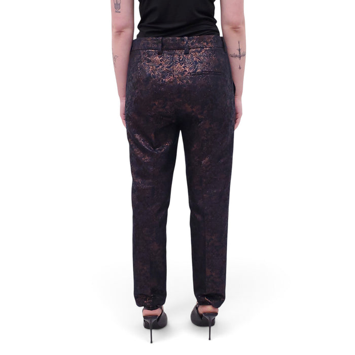 3.1 PHILIP LIM NAVY BROCADE TROUSERS - SIZE 6