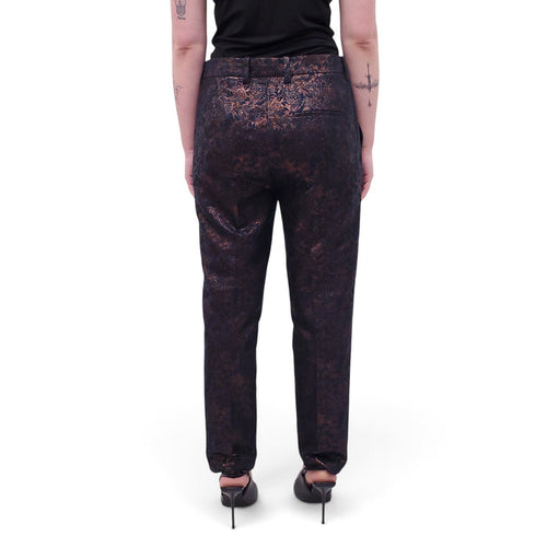 3.1 PHILIP LIM NAVY BROCADE TROUSERS - SIZE 6