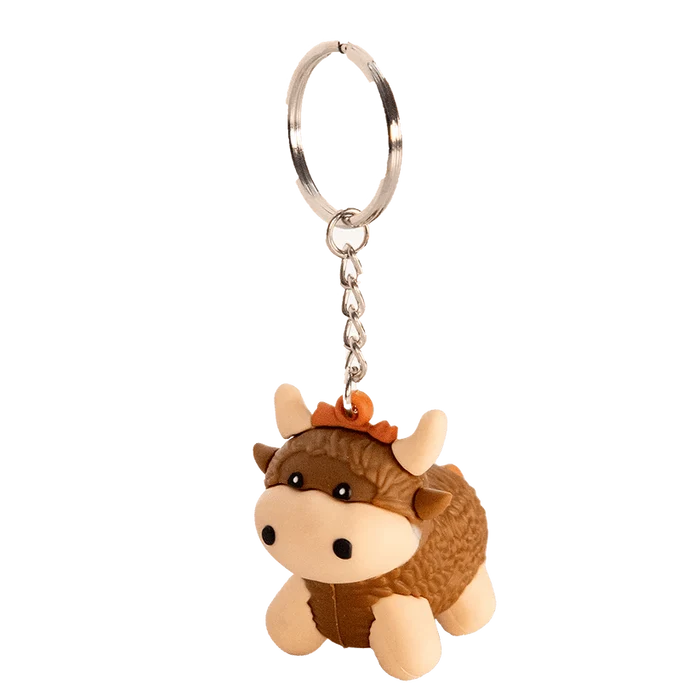 3D Rubber Keyring – Happy - ness or Highland Coo in Vibrant Colours - Heritage Of Scotland - Highland Coo