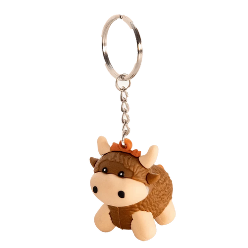 3D Rubber Keyring – Happy - ness or Highland Coo in Vibrant Colours - Heritage Of Scotland - Highland Coo