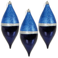 3pk Large Teardrop Christmas Tree Baubles 18cm Navy Silver
