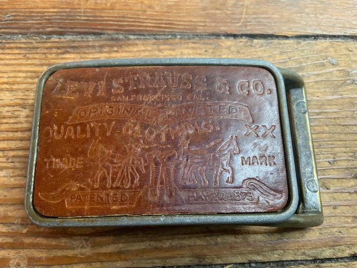 80s Levi Strauss Leather Trademark Belt Buckle