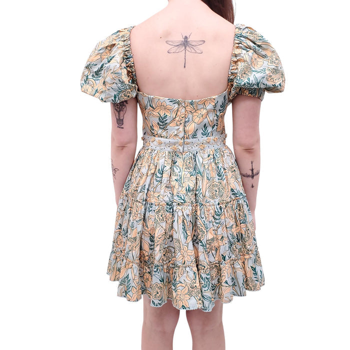 AGUA BANDITA LIGHT BLUE AND ORANGE FLORAL SHORT SLEEVE DRESS - SIZE S