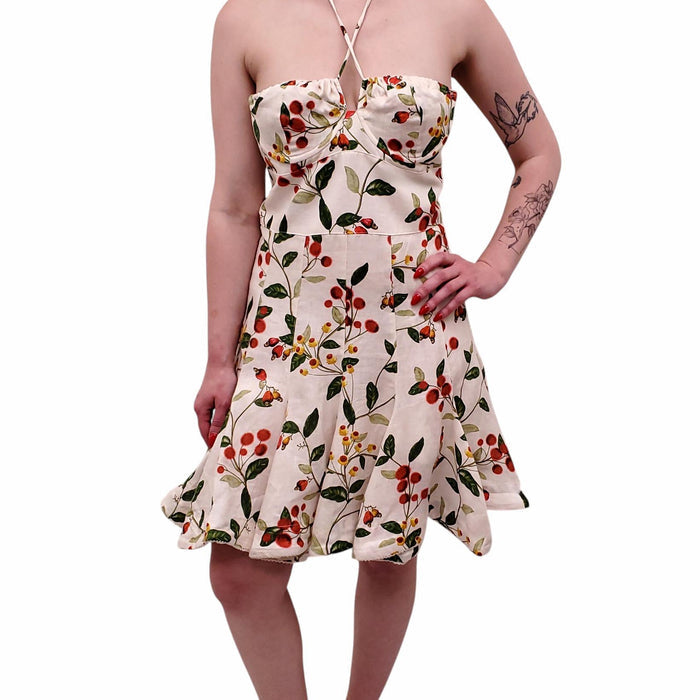 AGUA BANDITA WHITE BERRY PRINT HALTER DRESS - SIZE L