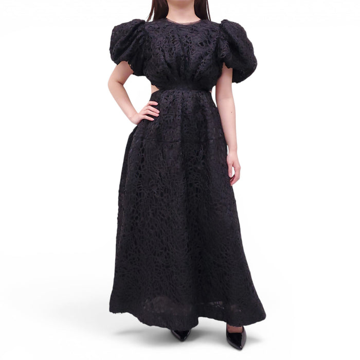 AJE BLACK 'PATINA' LACE MIDI DRESS - SIZE US 6