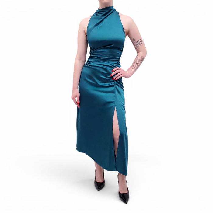 A.L.C. TEAL SATIN RUCHED GOWN - SIZE 2