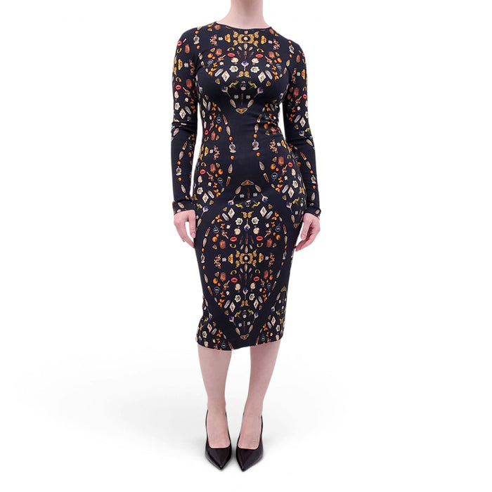 ALEXANDER MCQUEEN ICON PATTERNED BLACK DRESS - SIZE 42