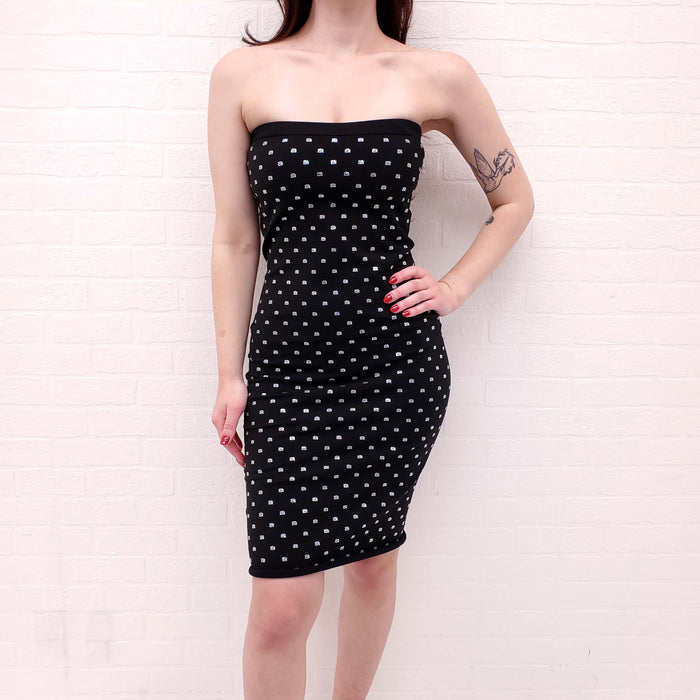 ALEXANDER WANG BLACK STRAPLESS MIDI DRESS WITH CRYSTALS - SIZE L
