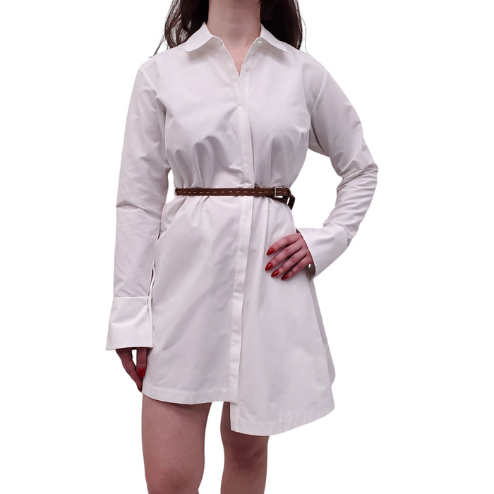 ALEXIS WHITE DRESS WITH BROWN LEATHER BELT - SIZE S