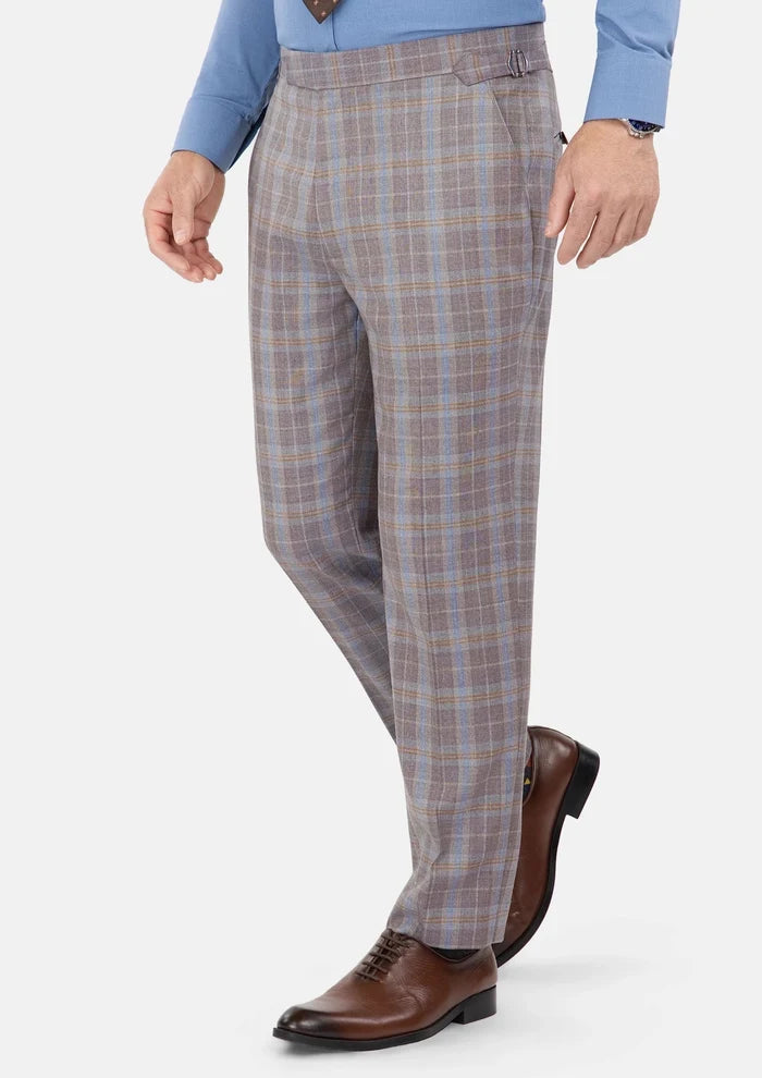 Ash Brown Check Pants - SARTORO