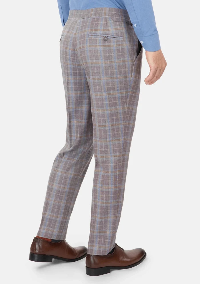 Ash Brown Check Pants - SARTORO