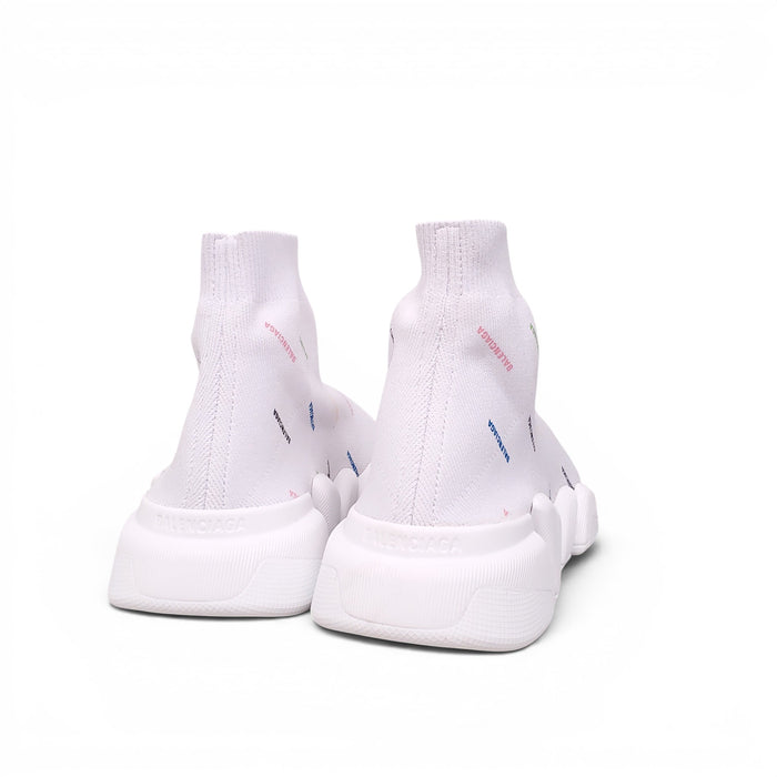 BALENCIAGA WHITE AND MULTICOLOURED KNIT SPEED 2.0 GRAFFITI SNEAKERS - SIZE 40