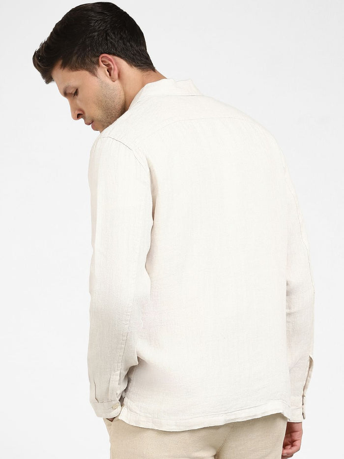 Beige Linen Full Sleeves Overshirt