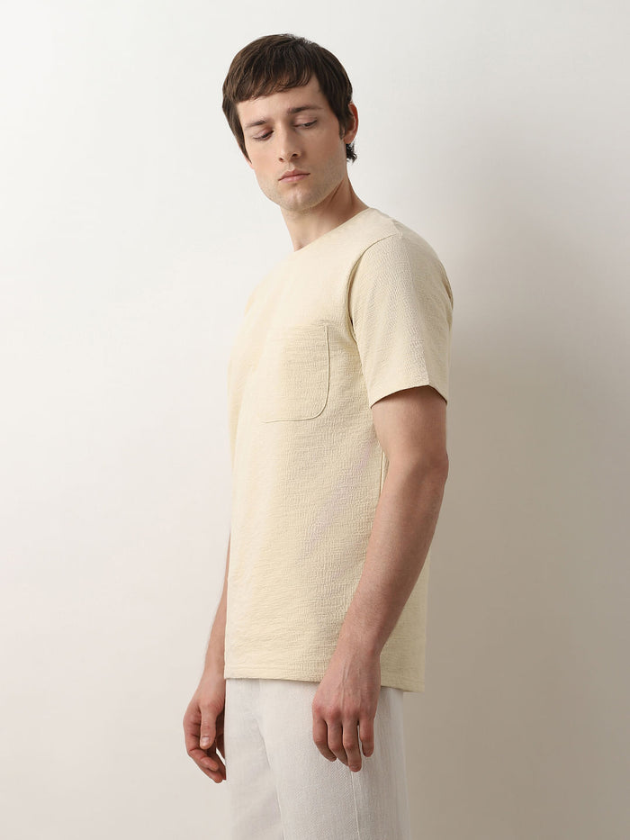 Beige Organic Cotton Crew Neck T-Shirt