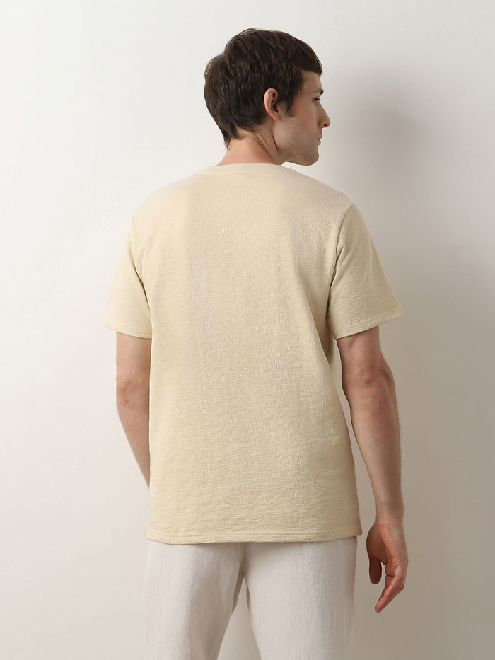 Beige Organic Cotton Crew Neck T-Shirt