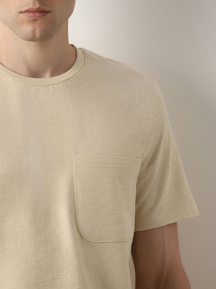Beige Organic Cotton Crew Neck T-Shirt