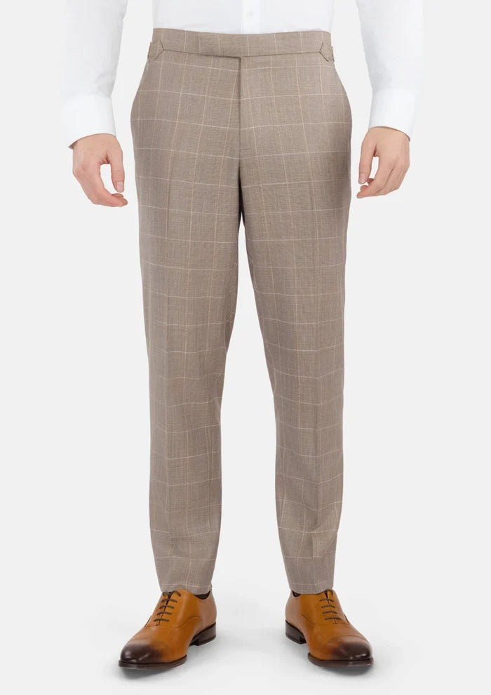 Beige Windowpane Check Pants - SARTORO