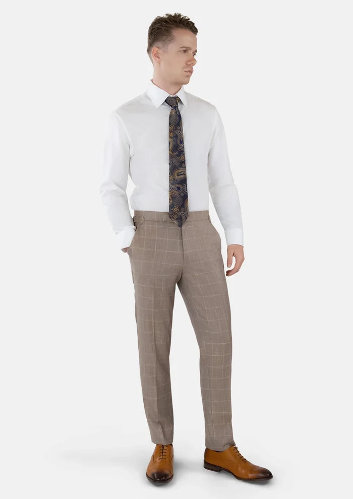 Beige Windowpane Check Pants - SARTORO
