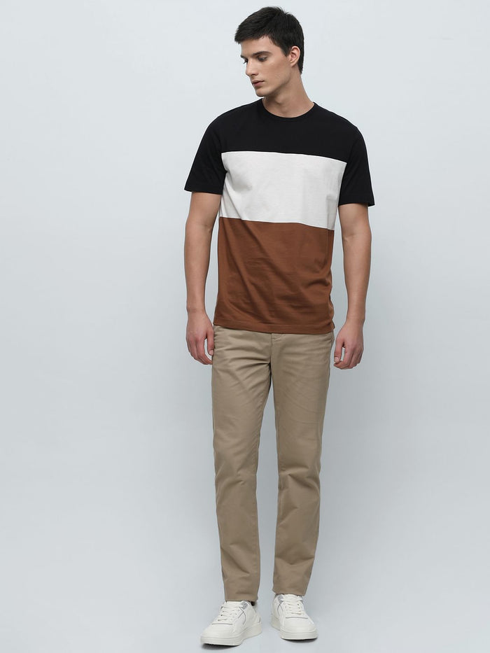 Black Colourblocked Crew Neck T-Shirt