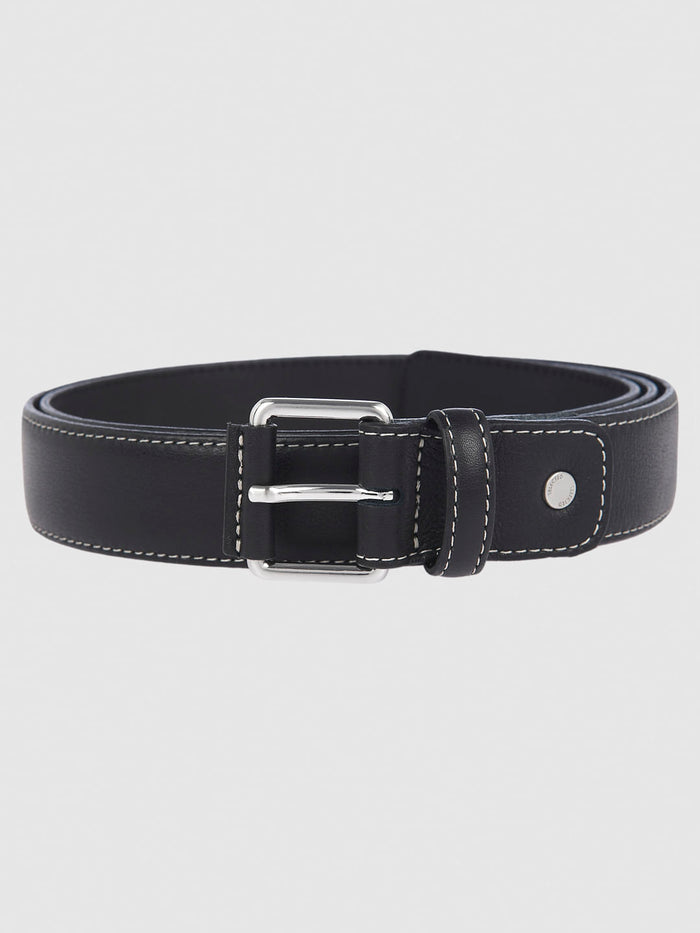 Black Contrast Stitching Leather Belt