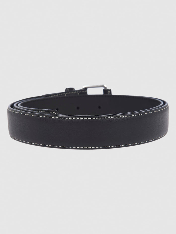 Black Contrast Stitching Leather Belt