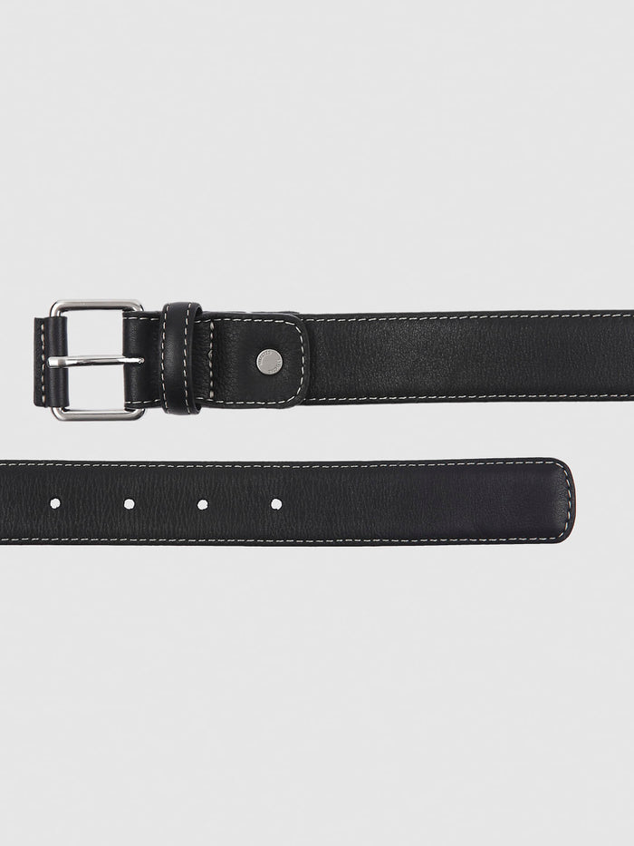 Black Contrast Stitching Leather Belt