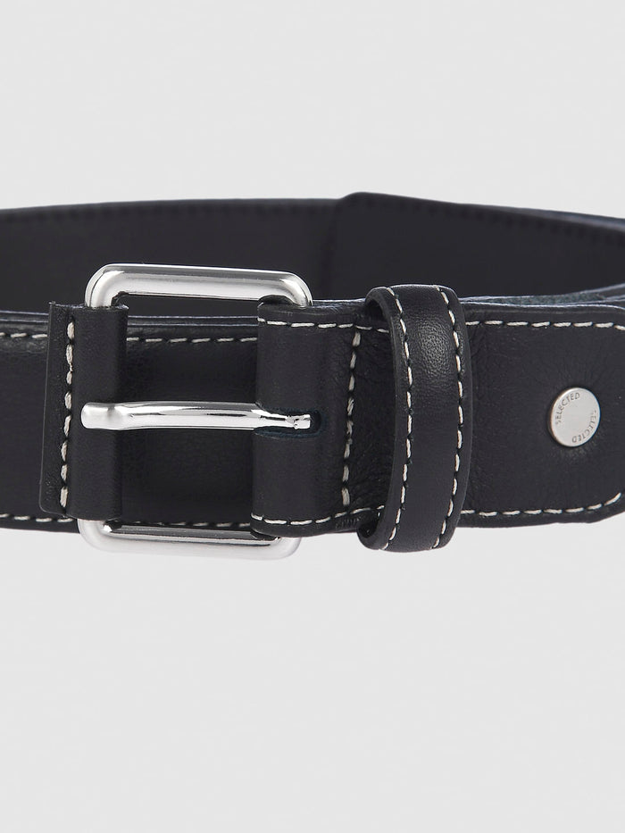 Black Contrast Stitching Leather Belt