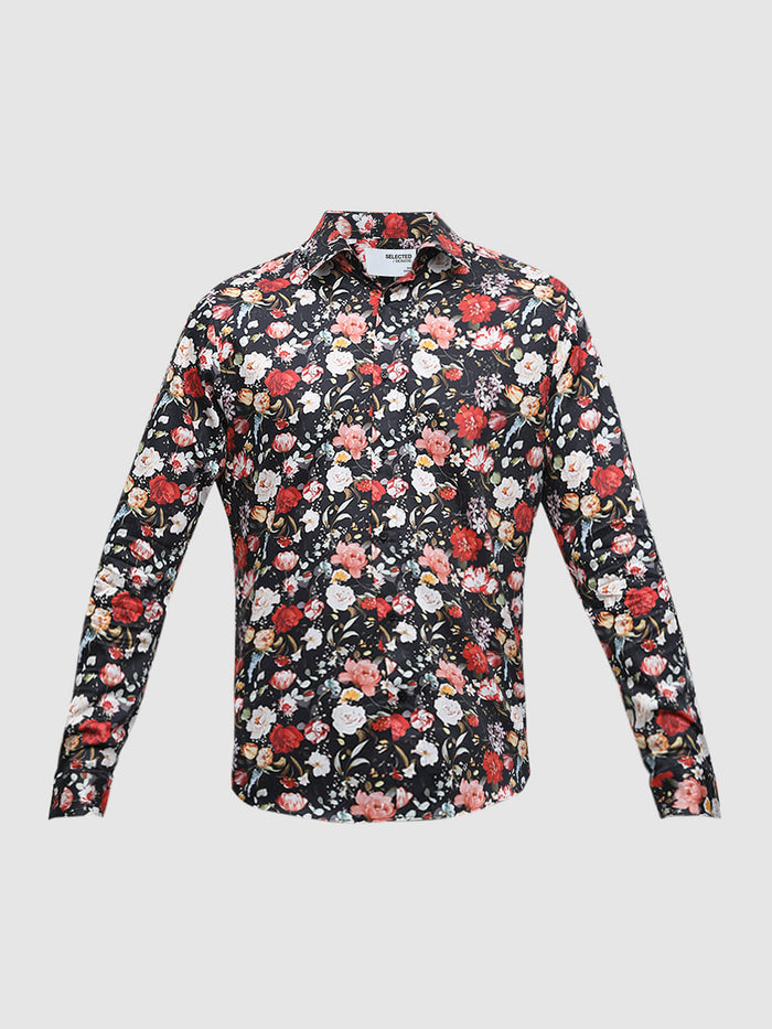 Black Floral Print Cotton Shirt