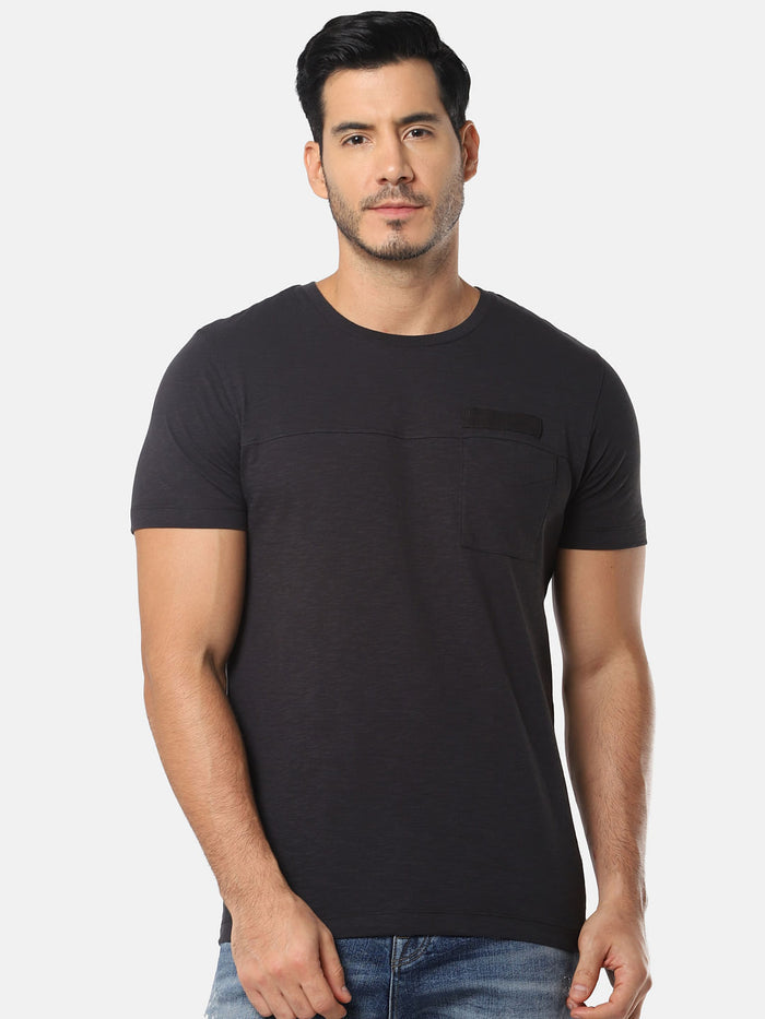 Black One Pocket Slim Fit Crew Neck T-Shirt