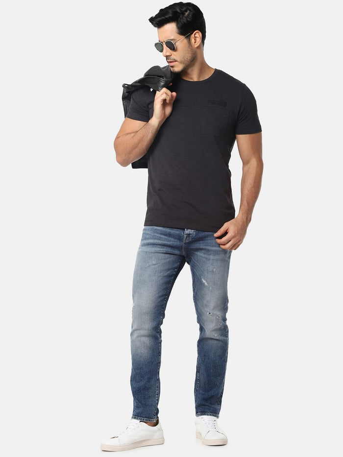 Black One Pocket Slim Fit Crew Neck T-Shirt