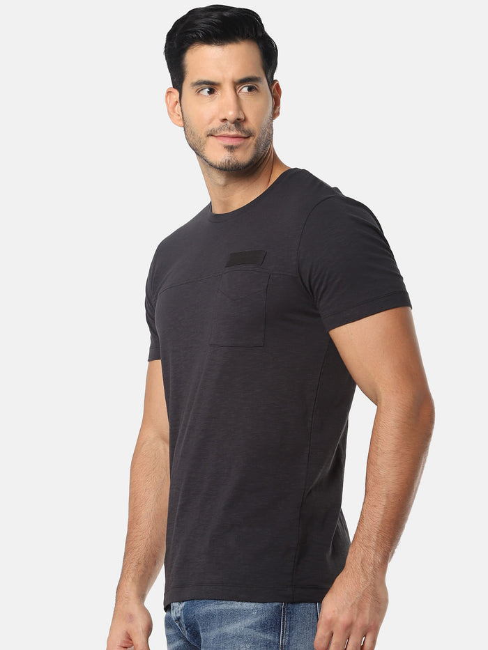 Black One Pocket Slim Fit Crew Neck T-Shirt