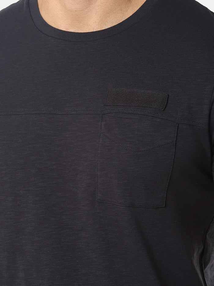 Black One Pocket Slim Fit Crew Neck T-Shirt