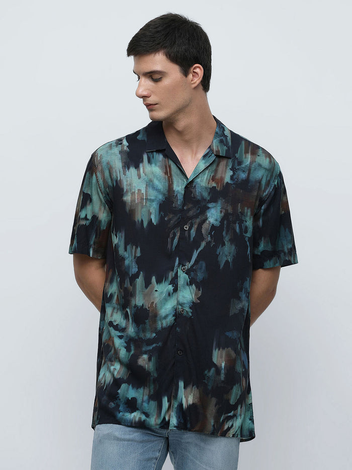 Black Printed Short Sleeves Shirt