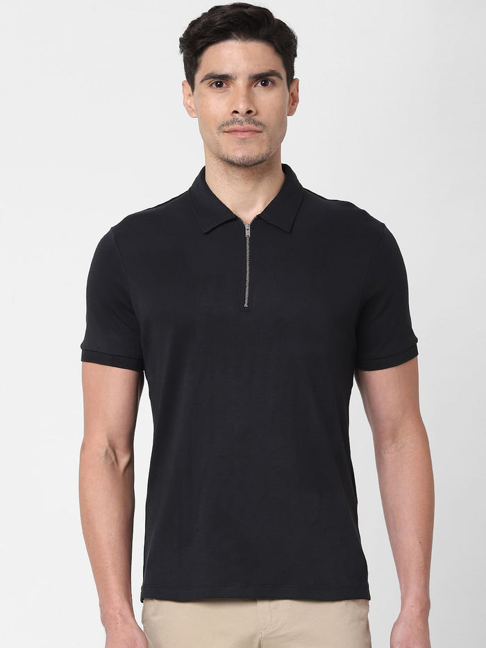 Black Zip-Up Polo Neck T-Shirt