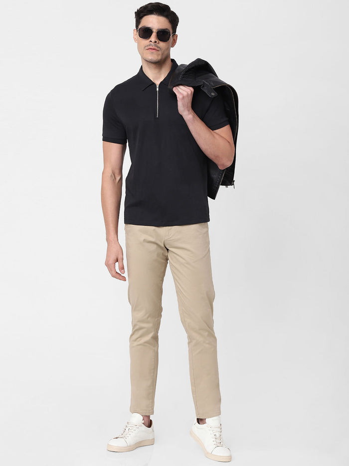 Black Zip-Up Polo Neck T-Shirt