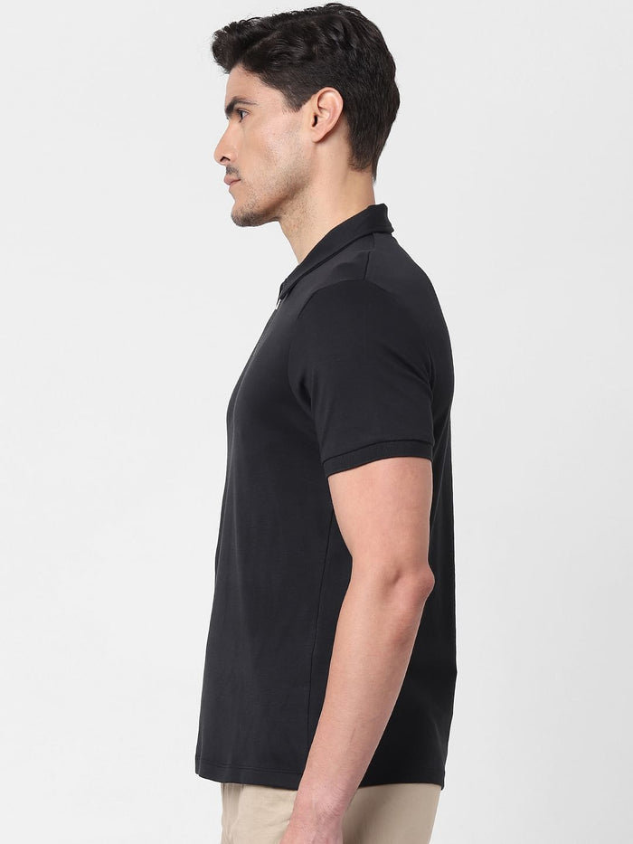 Black Zip-Up Polo Neck T-Shirt