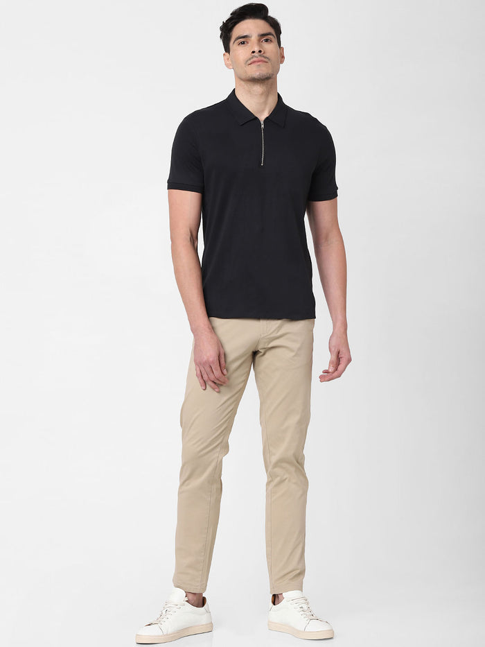 Black Zip-Up Polo Neck T-Shirt