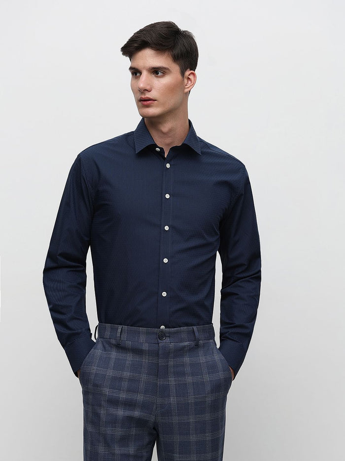 Blue Dobby Formal Full Sleeves Shirt
