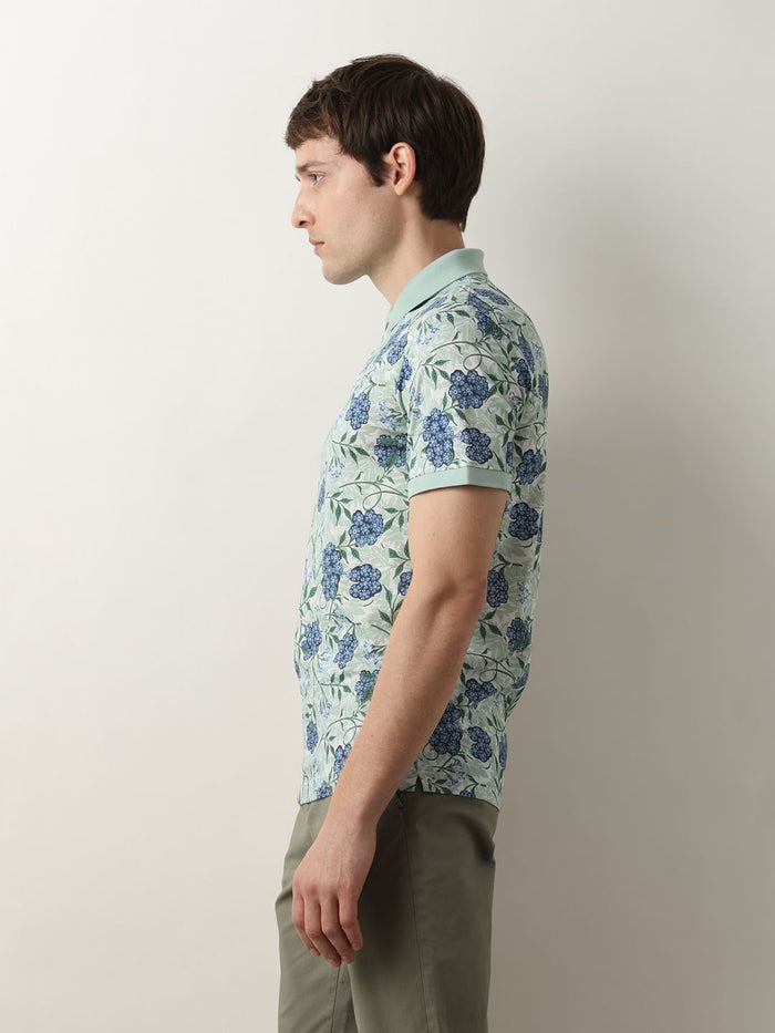 Blue Floral Print Polo T-Shirt