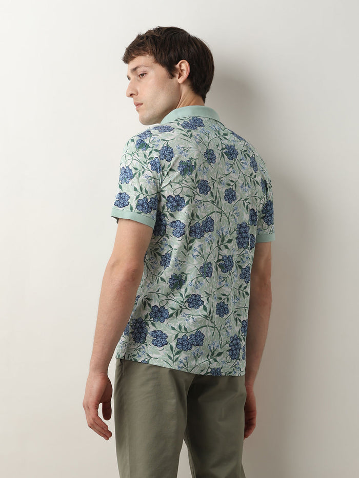 Blue Floral Print Polo T-Shirt