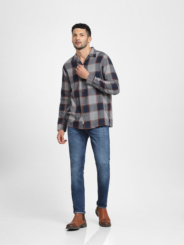 Blue & Grey Check Full Sleeves Shirt
