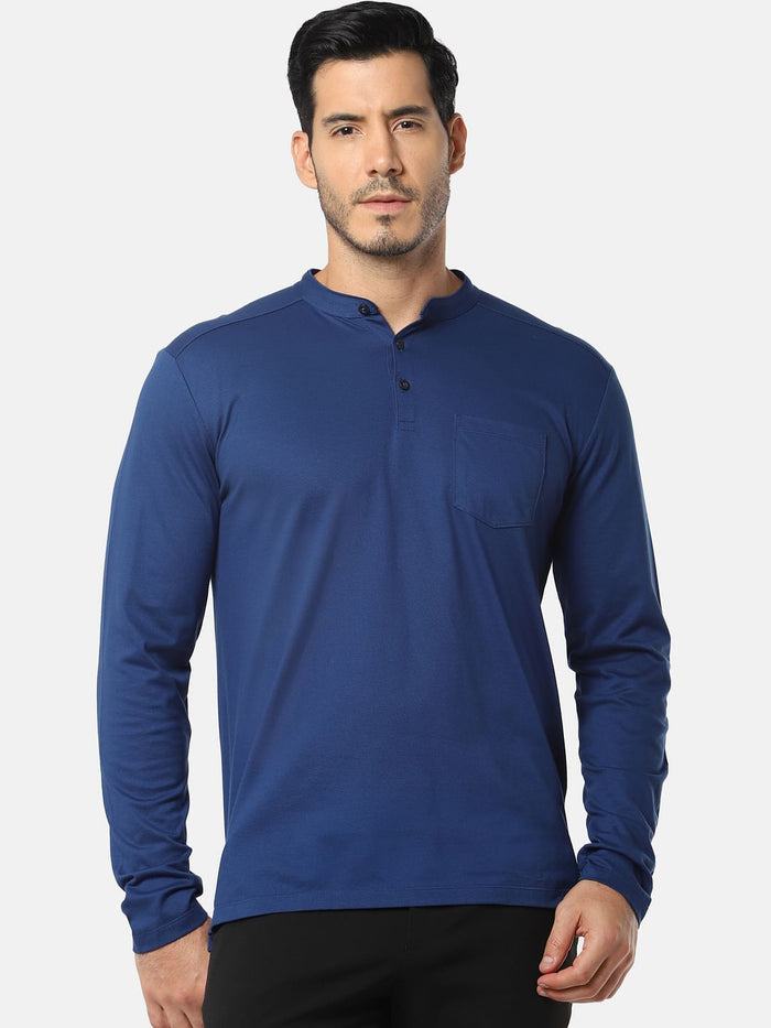 Blue Henley Neck T-Shirt