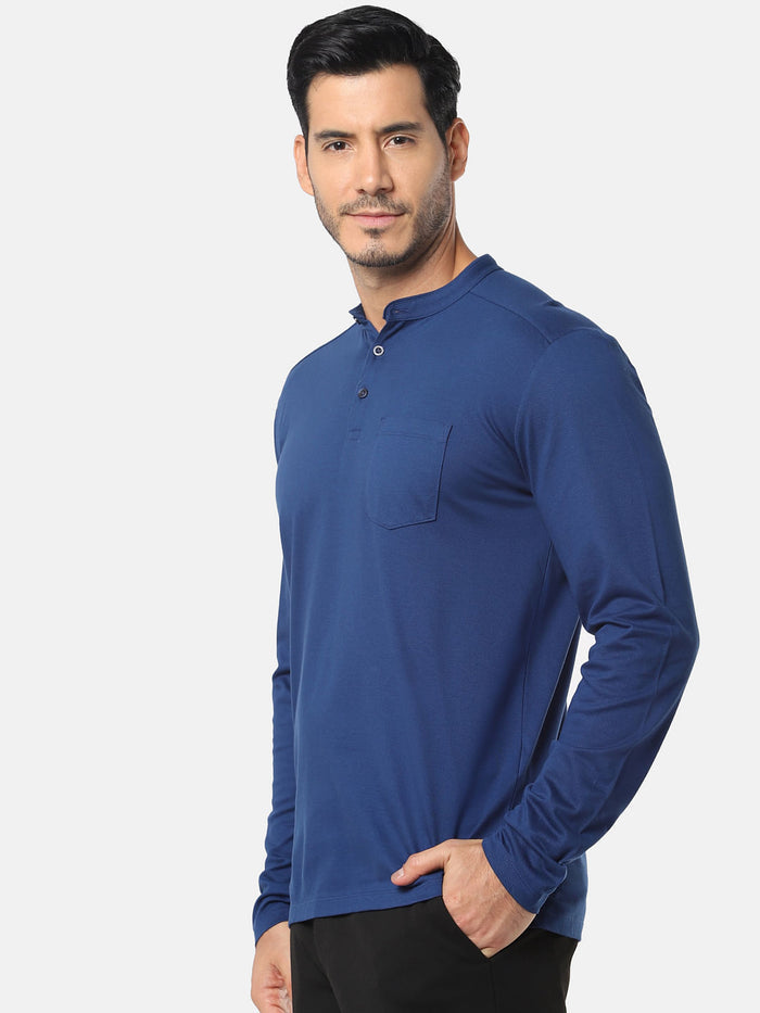 Blue Henley Neck T-Shirt