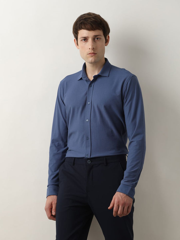 Blue Knitted Full Sleeves Shirt