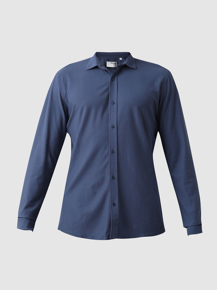 Blue Knitted Full Sleeves Shirt