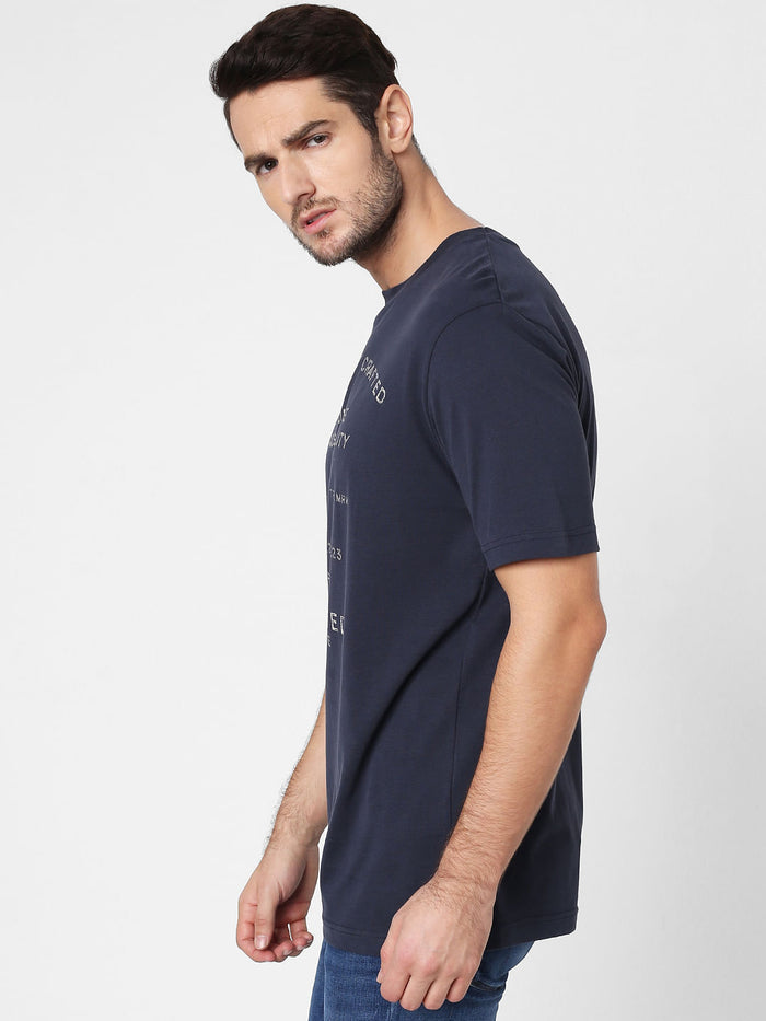 Blue Logo Print Crew Neck T-Shirt
