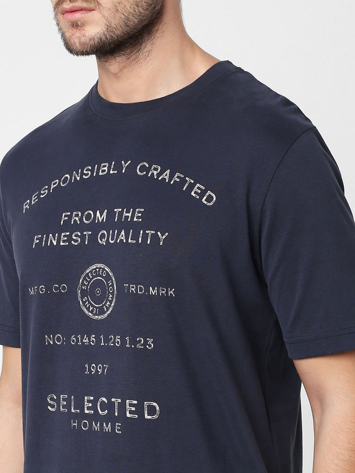 Blue Logo Print Crew Neck T-Shirt