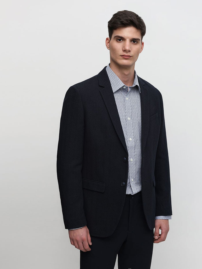 Blue Printed Formal Full Sleeves Shirt